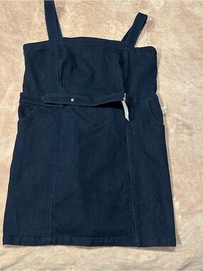 Jessica Simpson • Dark Blue Denim Midi Pinafore Dress